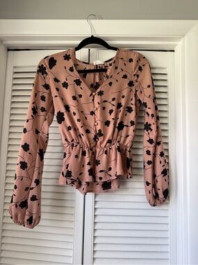 Sienna Sky Peach Blouse with Black Floral Print